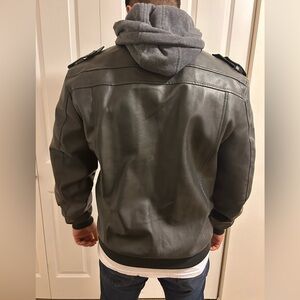 Hooded Faux Leather Men’s Jacket
